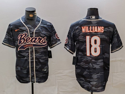 Men's Chicago Bears Caleb Williams #18 Grey Camouflage Game Jersey1
