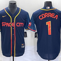 Men's Houston Astros Carlos Correa #1 Navy 2022 City Connect Replica Player Jersey1