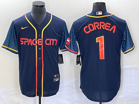 Men's Houston Astros Carlos Correa #1 Navy 2022 City Connect Replica Player Jersey1