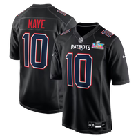 Men's New England Patriots Drake Maye #10 Black Super Bowl LX Patch Carbon Fashion Game Jersey