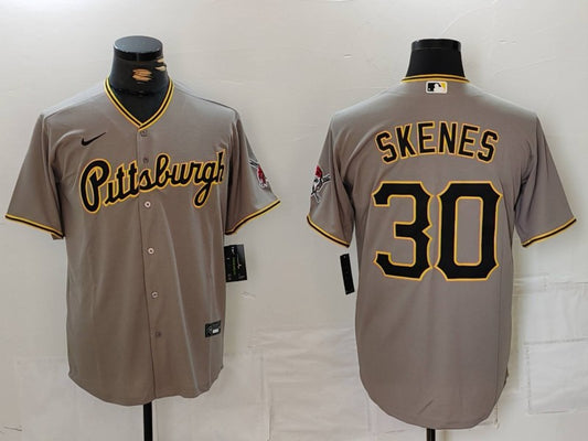 Men's Pittsburgh Pirates Paul Skenes #30 Gray Replica Player Jersey1