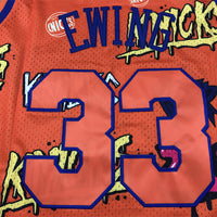 Men's New York Knicks Patrick Ewing #33 Orange Swingman Graffiti Edition Jersey1