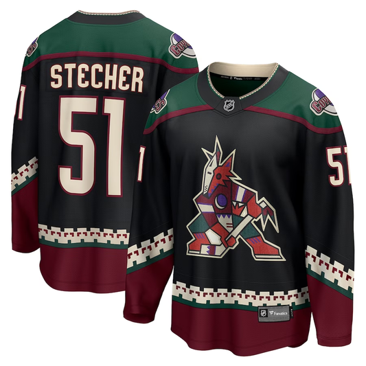 Men's Arizona Coyotes Troy Stecher #51 Black Home Breakaway Player Jersey1