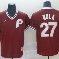 Men's Philadelphia Phillies Aaron Nola #27 Red Replica Player Jersey1