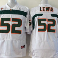 Men's Miami Hurricanes Ray Lewis #52 White Team Football Jersey