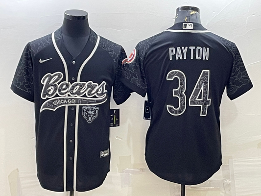 Men's Chicago Bears Walter Payton #34 Black RFLCTV Limited Jersey1 Joint Edition