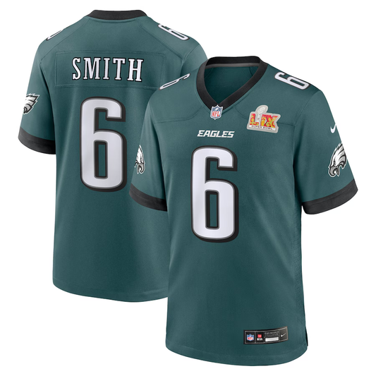 Men's Philadelphia Eagles DeVonta Smith #6 Midnight Green Super Bowl LIX Game Player Jersey1