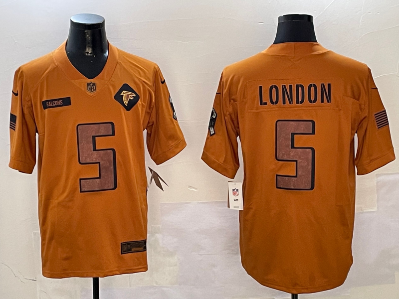 Men's Atlanta Falcons Drake London #5 Brown 2023 Salute To Service Limited Jersey1