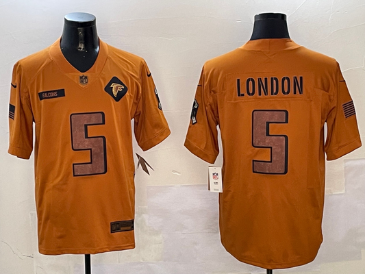Men's Atlanta Falcons Drake London #5 Brown 2023 Salute To Service Limited Jersey1