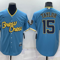 Men's Milwaukee Brewers Tyrone Taylor #15 Blue Stitched Jersey1