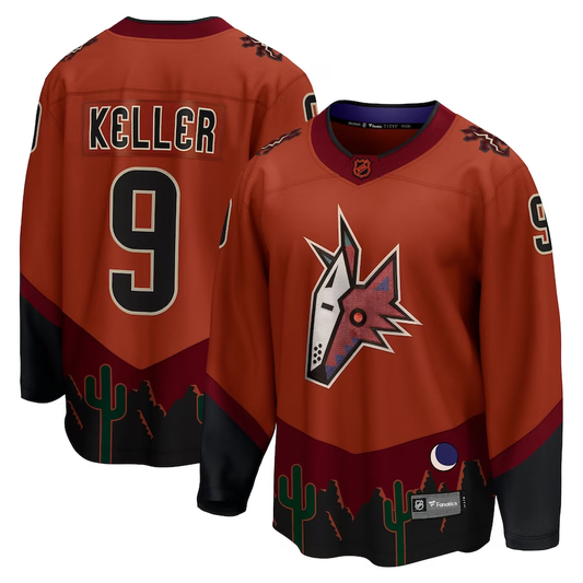 Men's Arizona Coyotes Clayton Keller #9 Burnt Orange Special Edition 2.0 Breakaway Player Jersey1