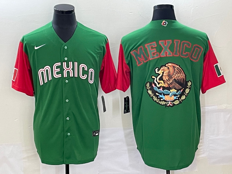 Men's 2023 World Baseball Classic Mexico Green/Red Alternate Game Jersey1