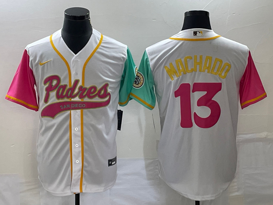 Men's San Diego Padres Manny Machado #13 White City Connect Replica Player Jersey1 Joint Edition