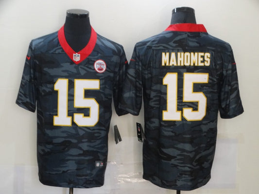 Men's Kansas City Chiefs Patrick Mahomes #15 Gray Camouflage Game Jersey1