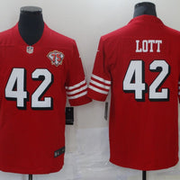 Men's San Francisco 49ers Ronnie Lott #42 Red 75th Anniversary Game Jersey1