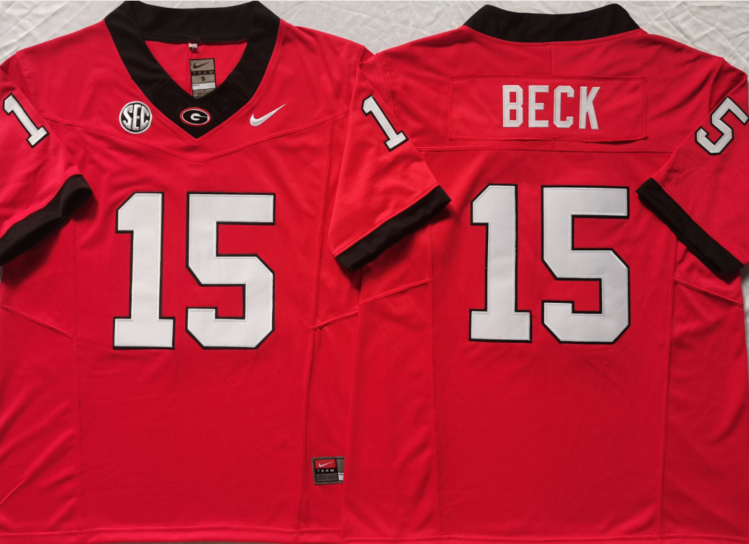 Men's Georgia Bulldogs Carson Beck #15 Red Game Jersey