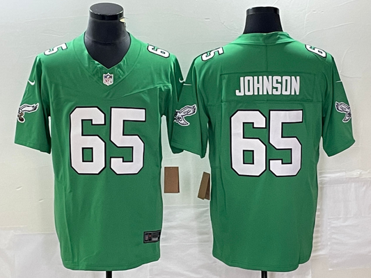 Men's Philadelphia Eagles Fred Johnson #65 Kelly Green Game Jersey1