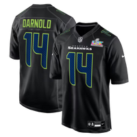 Men's Seattle Seahawks Sam Darnold #14 Black Super Bowl LX Patch Carbon Fashion Game Jersey