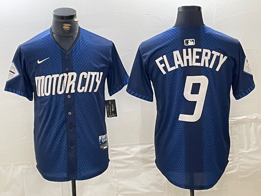 Men's Detroit Tigers Jack Flaherty #9 Navy 2024 City Connect Limited Player Jersey1