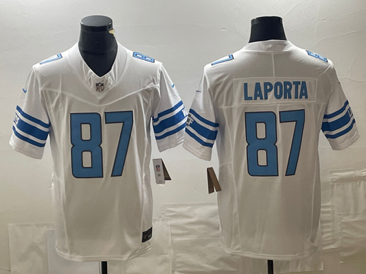 Men's Detroit Lions Sam LaPorta #87 White Game Jersey1