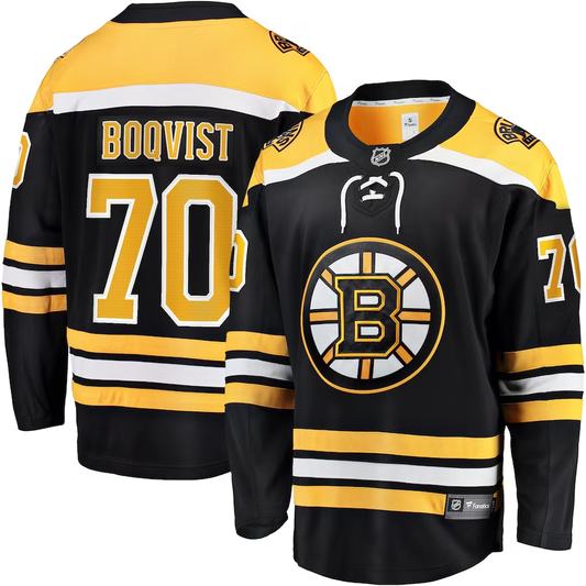 Men's Boston Bruins Jesper Boqvist #70 Black Replica Player Jersey1