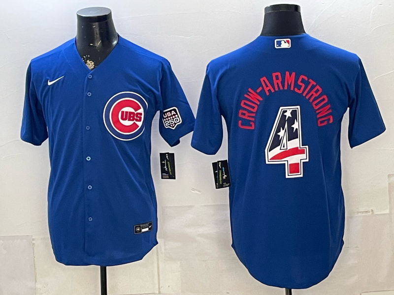 Men's Chicago Cubs Pete Crow-Armstrong #4 Royal USA 250 Fourth of July Home Stadium Jersey