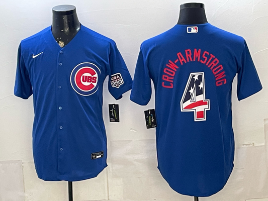 Men's Chicago Cubs Pete Crow-Armstrong #4 Royal USA 250 Fourth of July Home Stadium Jersey