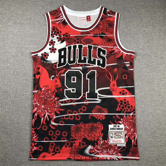 Men's Chicago Bulls Dennis Rodman #91 Year of Rabbit Edition Hardwood Classics Swingman Jersey1