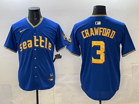 Men's Seattle Mariners JP Crawford #3 Royal 2023 City Connect Replica Jersey