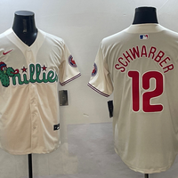 Men's Philadelphia Phillies Kyle Schwarber #12 Cream Replica Player Jersey1