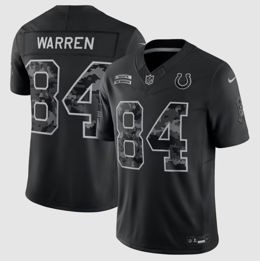 Men's Indianapolis Colts Tyler Warren #84 Black 2026 Salute to Service Stitched Limited Jersey