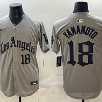 Men's Los Angeles Dodgers Yoshinobu Yamamoto #18 Gray Alternate Replica Jersey