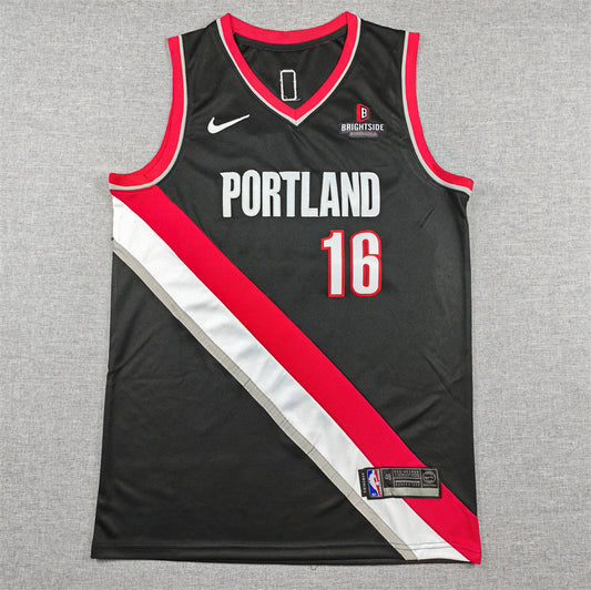 Men's Portland Trail Blazers Yang Hansen #16 Black Swingman Player Jersey - Icon Edition