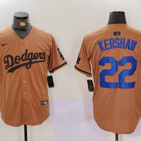 Men's Los Angeles Dodgers Clayton Kershaw #22 Brown Game Player Jersey1