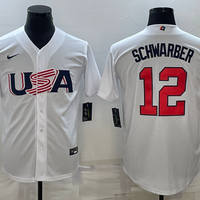 Men's 2023 World Baseball Classic #12 Kyle Schwarber USA White Jersey1