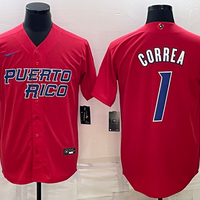 Men's 2023 World Baseball Classic #1 Carlos Correa Puerto Rico Red Jersey1