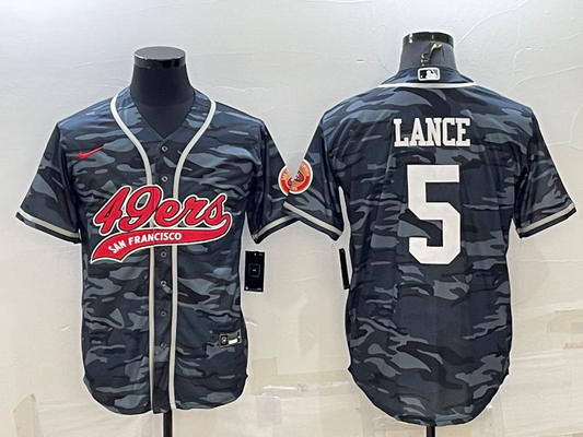 Men's San Francisco 49ers Trey Lance #5 Grey Camouflage Player Jersey1 Joint Edition