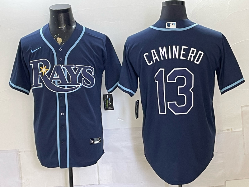 Men's Tampa Bay Rays Junior Caminero #13 Navy Replica Player Jersey
