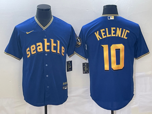 Men's Seattle Mariners Jarred Kelenic #10 Royal 2023 City Connect Replica Jersey1