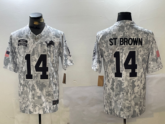 Men's Detroit Lions Amon-Ra St. Brown #14 Arctic Camo 2024 Salute to Service Limited Jersey1
