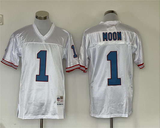 Men's Tennessee Oilers Warren Moon #1 White Legacy Replica Jersey1