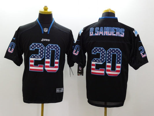 Men's Detroit Lions Barry Sanders #20 Black Game Player Jersey1