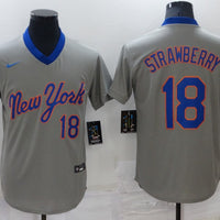 Men's New York Mets Darryl Strawberry #18 Gray Replica Player Jersey1