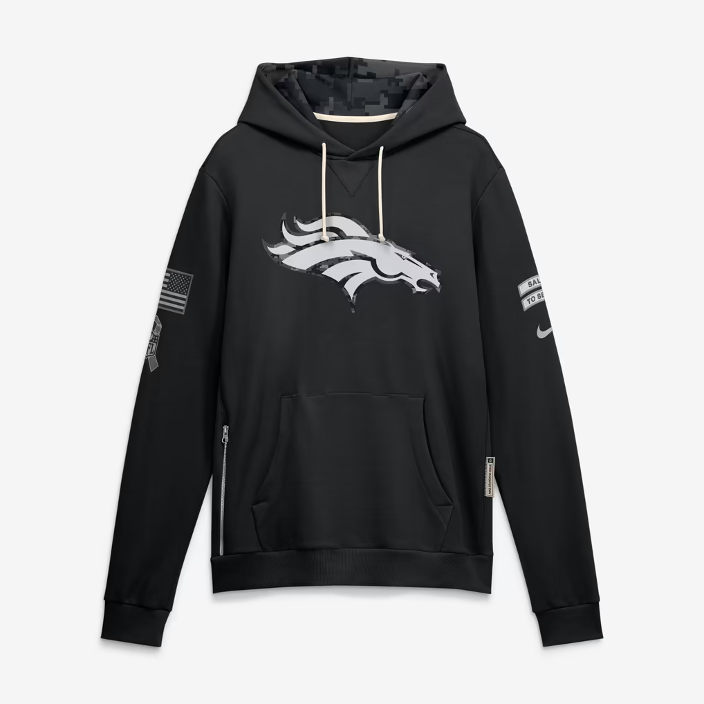 Men's Denver Broncos Black 2026 Salute to Service Sideline Dri-FIT Pullover Hoodie