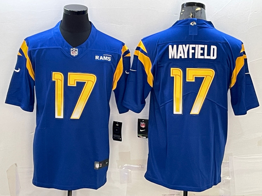Men's Los Angeles Rams Baker Mayfield #17 Blue Game Jersey1