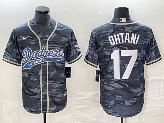 Men's Los Angeles Dodgers Shohei Ohtani #17 Grey Camouflage Player Jersey1 Joint Edition