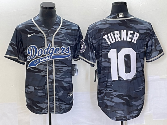 Men's Los Angeles Dodgers Justin Turner #10 Grey Camouflage Player Jersey1 Joint Edition