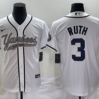 Men's New York Yankees Babe Ruth #3 White Player Jersey1 Joint Edition