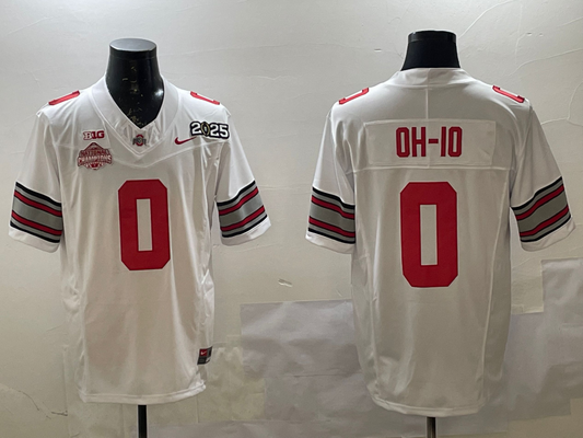 Men's Ohio State Buckeyes #0 White 2025 CFP Final National Champions Patch F.U.S.E. Jersey
