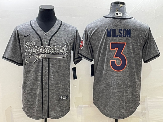 Men's Denver Broncos Russell Wilson #3 Gray Player Jersey1 Joint Edition